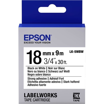 Epson C53S655012 LK-5WBW, 18mm(9m), Label Cartridge Strong Adhesive, Black/White