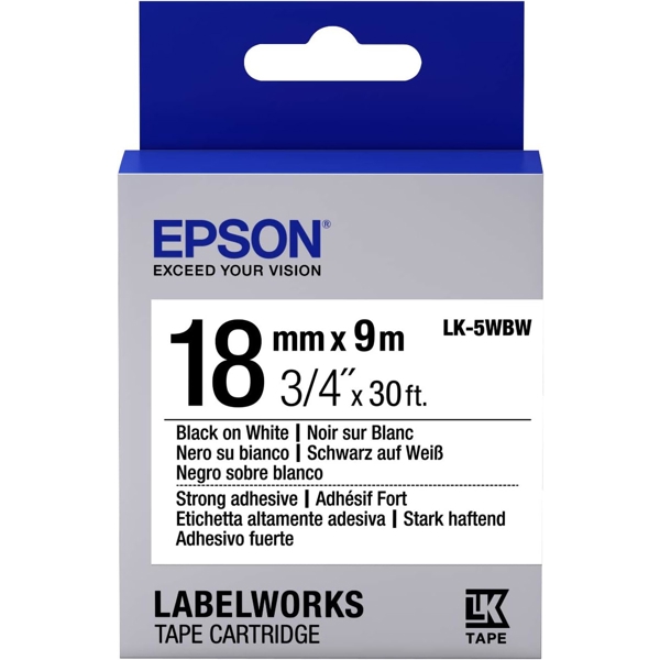 საბეჭდი ლენტი Epson C53S655012 LK-5WBW, 18mm(9m), Label Cartridge Strong Adhesive, Black/White