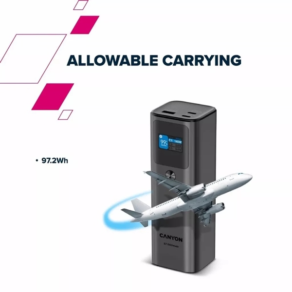 Canyon CNE-CPB2010DG, 27000mAh, USB Type-C, USB, Power Bank, Dark Grey