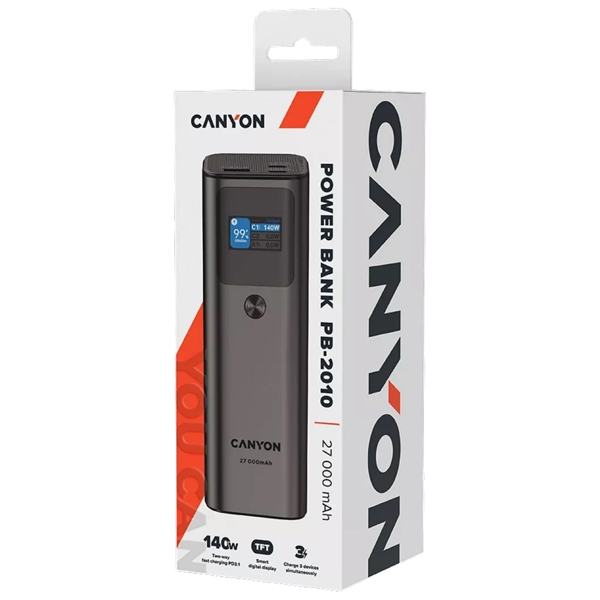 Canyon CNE-CPB2010DG, 27000mAh, USB Type-C, USB, Power Bank, Dark Grey