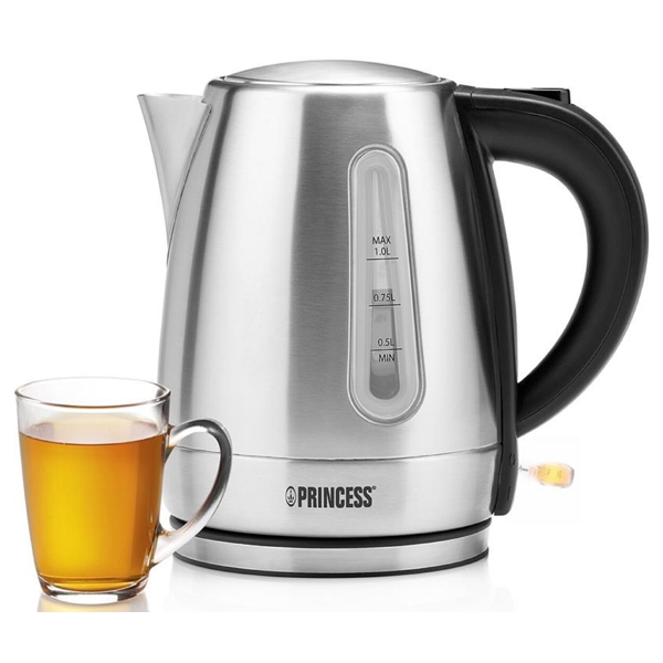 Princess 236023, 2200W, 1L, Electric Kettle, Silver/Black