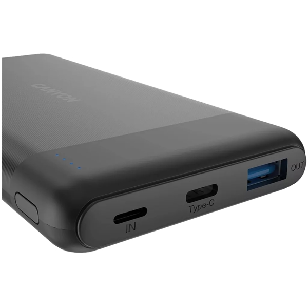 პორტატული დამტენი Canyon CNE-CPB1009B, 10000mAh, USB-C, USB-A, Power Bank, Black