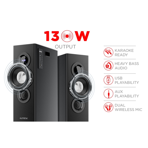 დინამიკი Intex TW-11804 FMUB, 130W, FM, BT, USB, AUX, Speakers, Black