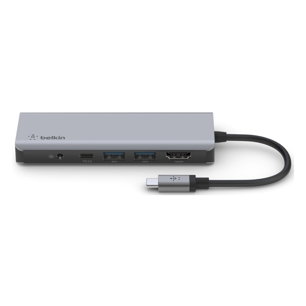 Belkin AVC009BTSGY, USB-C, HDMI, MicroSD, USB-A, 3.5mm, Hub, Silver