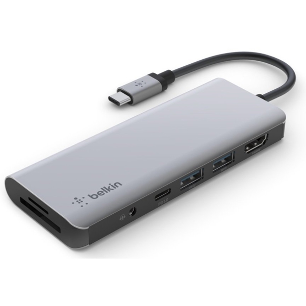 USB-C ჰაბი Belkin AVC009BTSGY, USB-C, HDMI, MicroSD, USB-A, 3.5mm, Hub, Silver