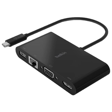 Belkin AVC005BTBK, USB-C, VGA, USB, HDMI, Ethernet, Hub, Black