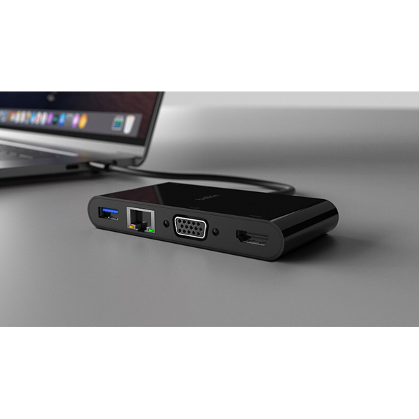 Belkin AVC005BTBK, USB-C, VGA, USB, HDMI, Ethernet, Hub, Black