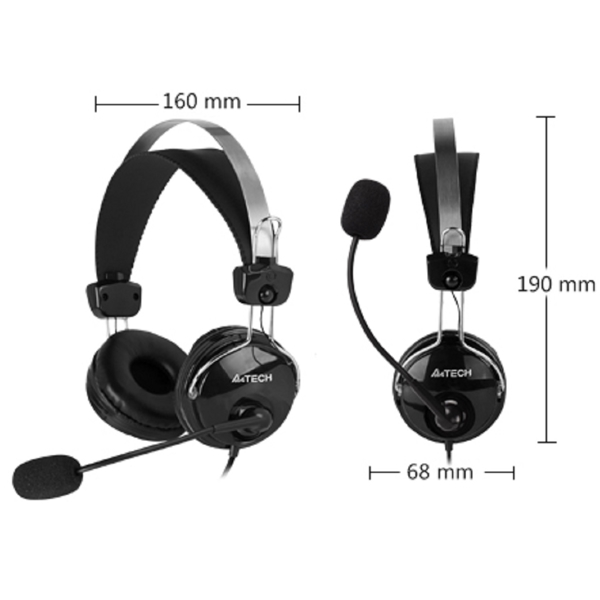 ყურსასმენი A4Tech HU-7P ComfortFit Stereo, Headset, Wired, USB, Black