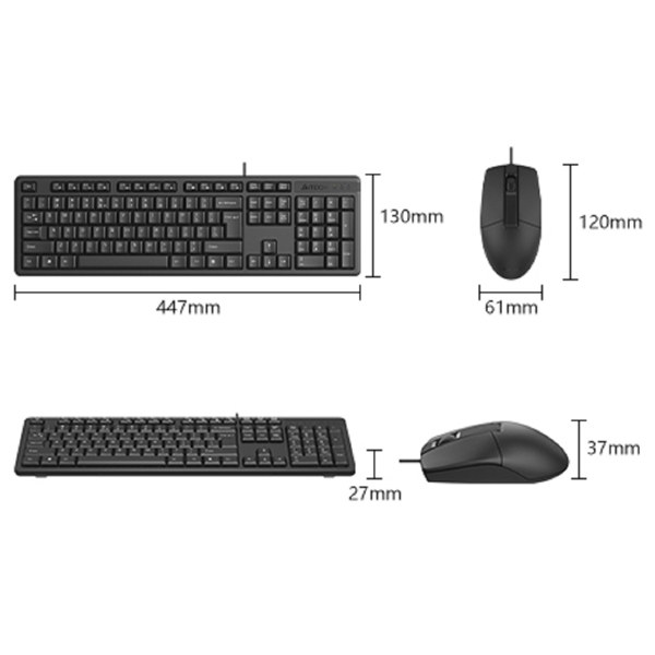 კლავიატურა+მაუსი A4Tech KR-3330/KR-3330S, Wired, USB, Keyboard And Mouse, Black