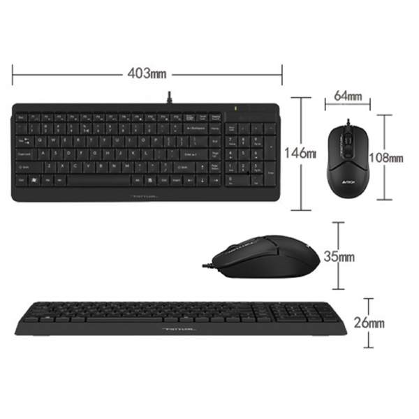 A4Tech Fstyler F1512, Wired, USB, Keyboard And Mouse, Black