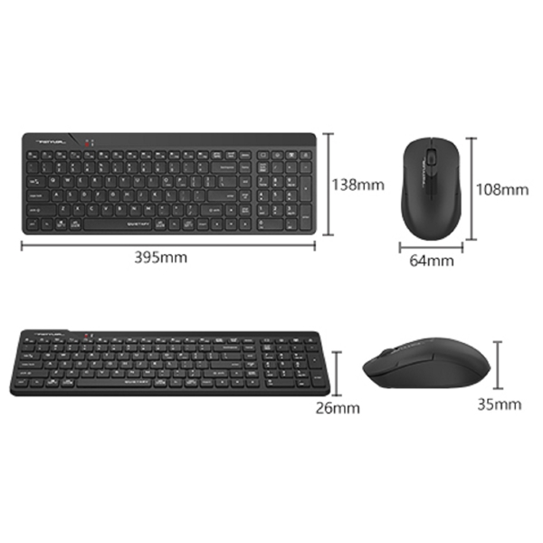 A4Tech Fstyler FG2300 Air2, Wireless, USB, Keyboard And Mouse, Black