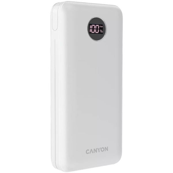 პორტატული დამტენი Canyon CNE-CPB2002W, 20000 mAh, USB Type-C, USB, Power Bank, White
