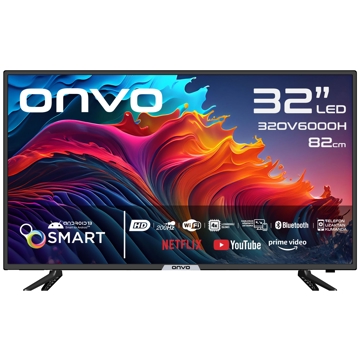 Onvo OV6000H, 32'', HD, Smart TV, Android TV, USB, HDMI, BT, WIFI, Black