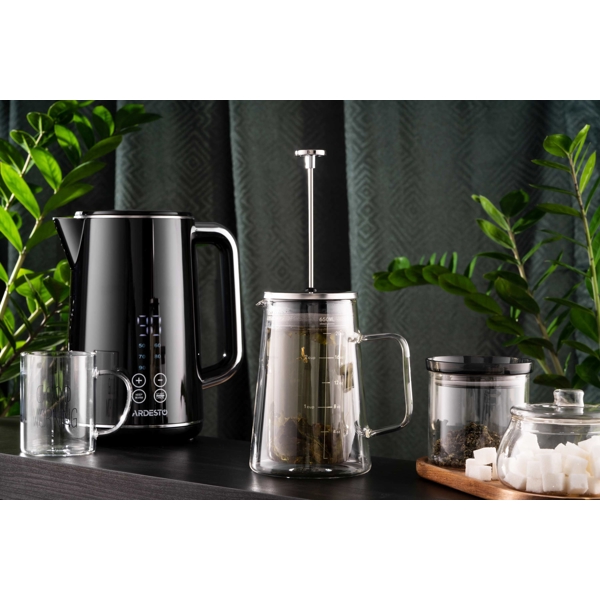 ჩაიდანი Ardesto AR1906DW BLACK MARS, 600ml, French Press, Transparent