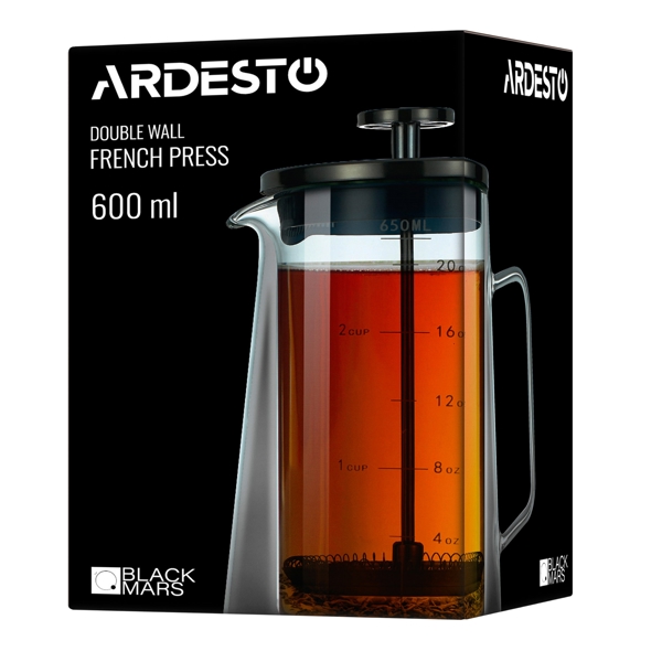 Ardesto AR1906DW BLACK MARS, 600ml, French Press, Transparent