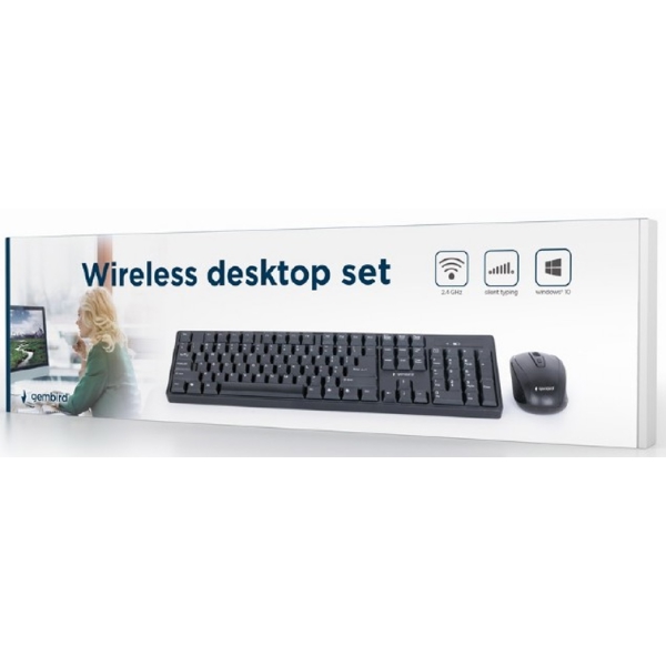 Gembird KBS-W-01, Wireless, USB, Keyboard And Mouse, Black