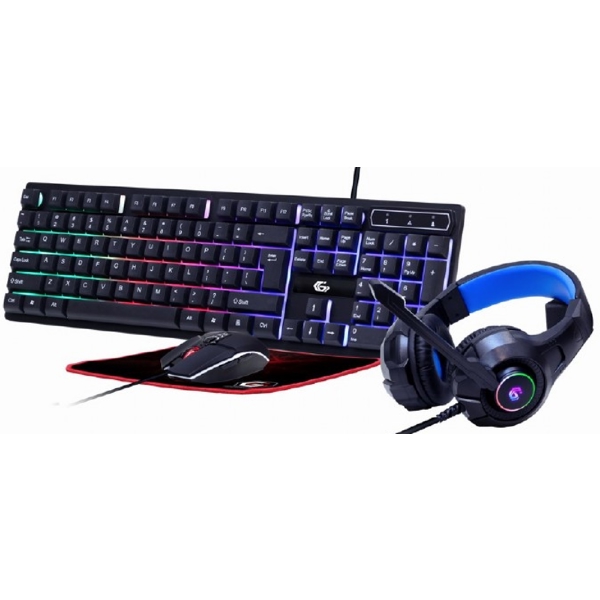 გეიმერული ნაკრები Gembird GGS-UMGL4-02, Wired, USB, 4-in-1 Gaming Kit, Black