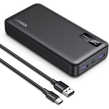 UGREEN PB312 (25683), 20000mAh, Type-C, USB, Two-way Power Bank, Black