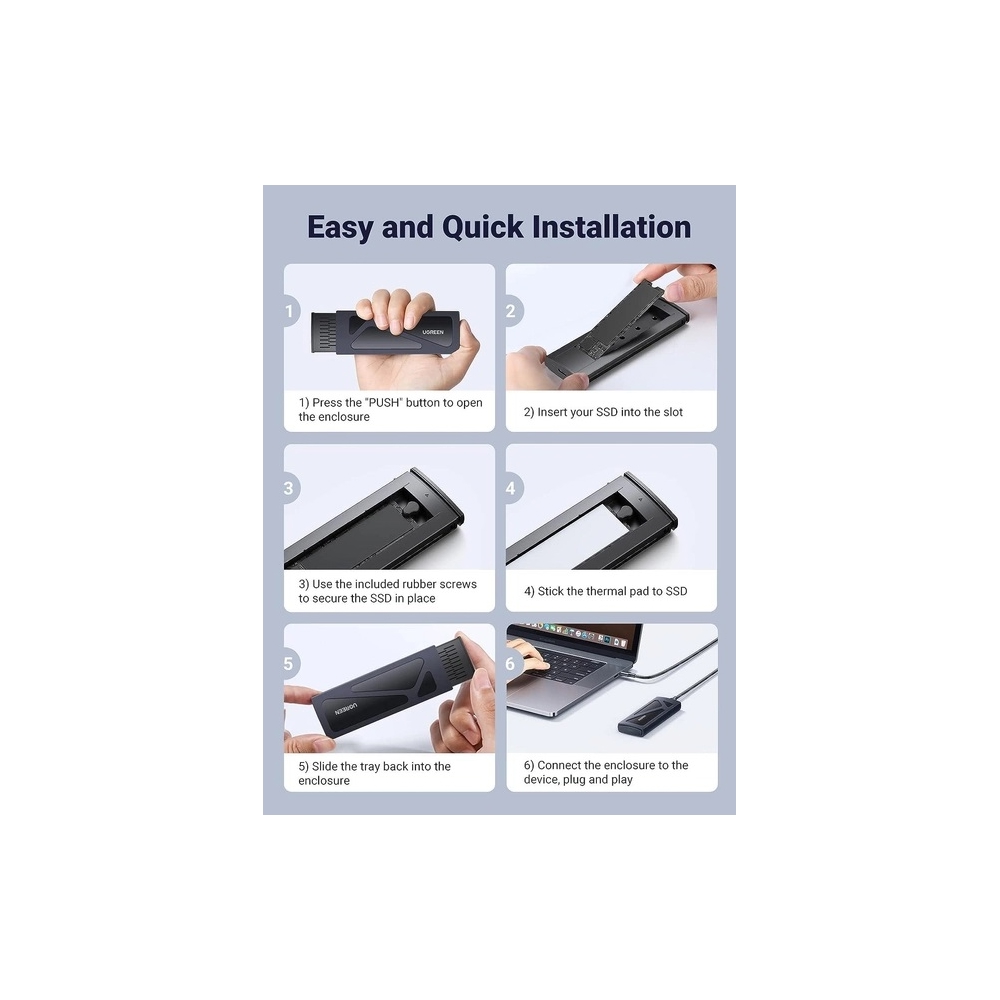 მყარი დისკის ქეისი UGREEN CM578 (15512), M.2 NVMe SSD Enclosure Adapter, Grey