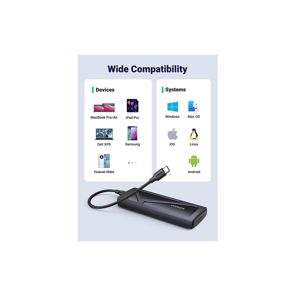 მყარი დისკის ქეისი UGREEN CM578 (15512), M.2 NVMe SSD Enclosure Adapter, Grey