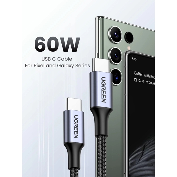 USB კაბელი UGREEN US261(50149), 60W, USB-C To USB-C, 0.5m, Grey