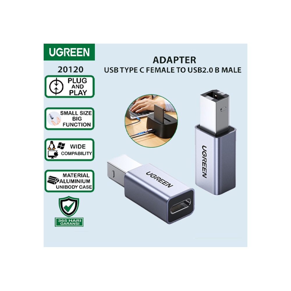UGREEN US382 (20120), USB-B To Type-C, Adapter, Grey