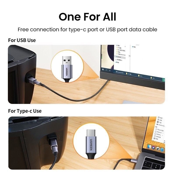 USB ადაპტერი UGREEN US382 (20120), USB-B To USB-C, Adapter, Grey