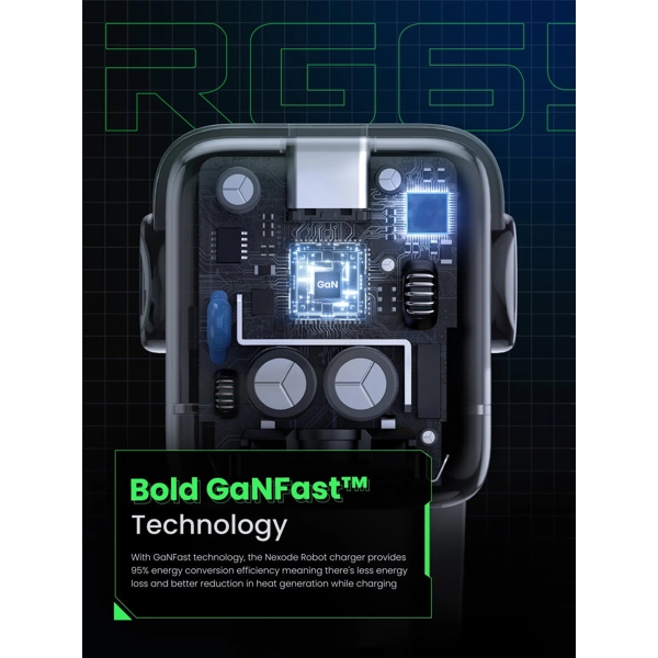 მობილურის დამტენი UGREEN CD361 (25685B) Nexode Uno RobotGaN, 65W, USB, Type-C, Black/Grey