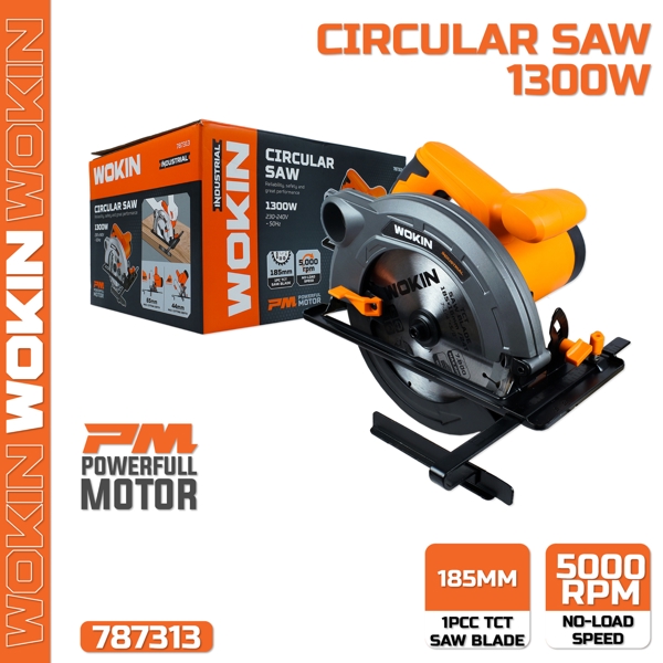 Wokin 787313, 1300W, 5000Rpm, 185mm, Circular Saw, Black/Orange