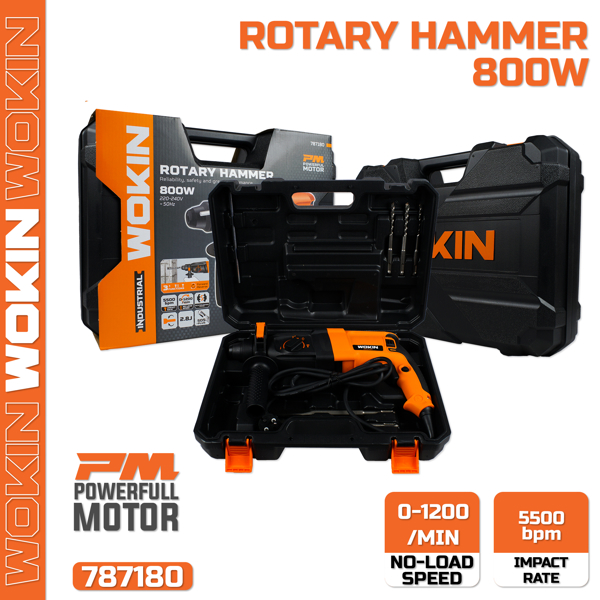 Wokin 787180, 800W, 1200Rpm, ROTARY HAMMER(INDUSTRIAL) Black/Orange