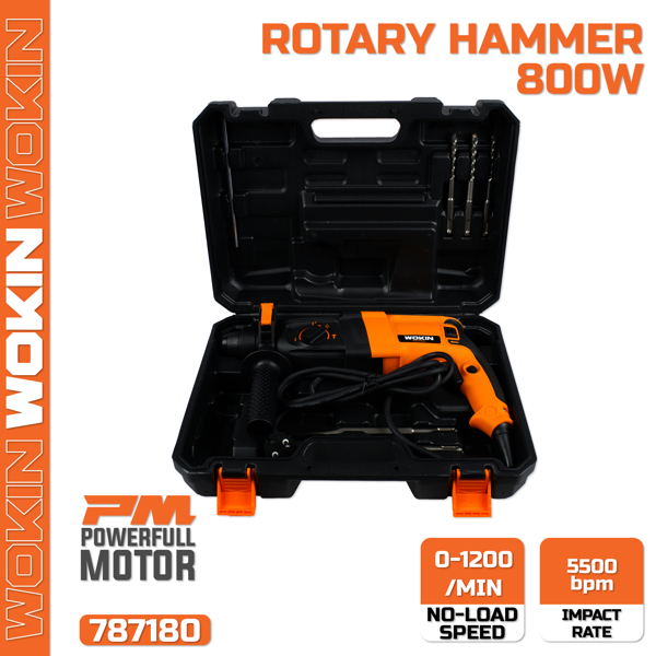 Wokin 787180, 800W, 1200Rpm, ROTARY HAMMER(INDUSTRIAL) Black/Orange