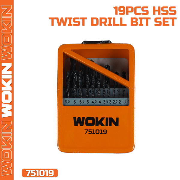 ბურღის პირები მეტალის Wokin 751019, 19Pcs HSS TWIST DRILL BIT SET, Black