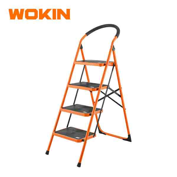 Wokin 682004, 4 steps, 150Kg, Steel Step-Ladder, Black/Orange