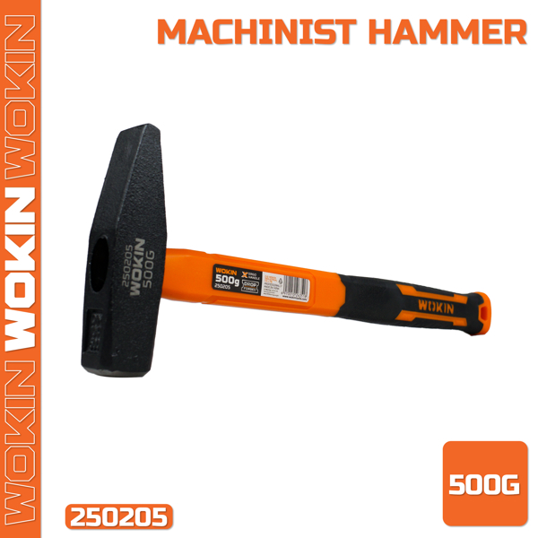 მეტალის ჩაქუჩი რეზინის სახელურით Wokin 250205, 500G, Hammer, Black/Orange