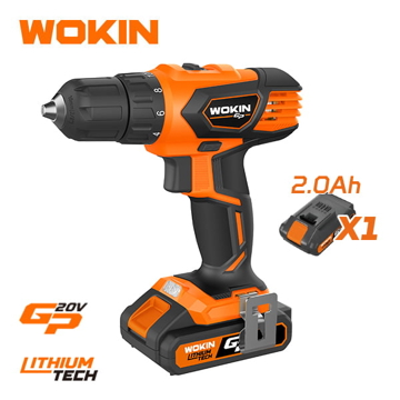 ბურღი Wokin 622020, 20V LI-ION CORDLESS DRILL 1500Rpm, Black/Orange