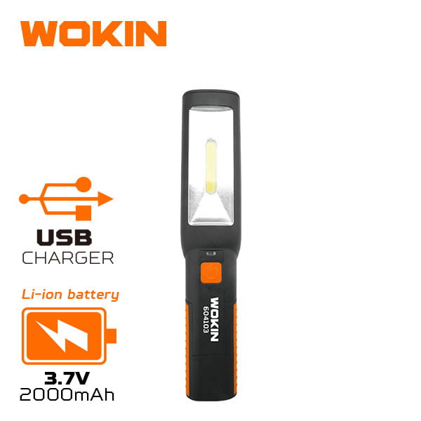 სამუშაო ფარანი Wokin 604103, 300 Lumens, USB, Work Lamp, Black/Orange