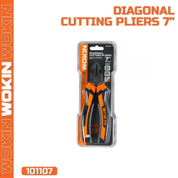 Wokin 101107, 180mm DIAGONAL CUTTING PLIERS(INDUSTRIAL), Black/Orange