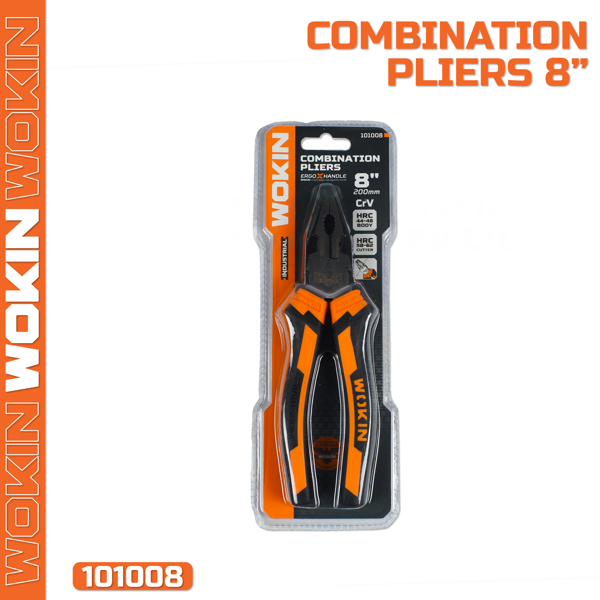 ბრტყელტუჩა Wokin 101008, 200mm COMBINATION PLIERS (INDUSTRIAL), Black/Orange