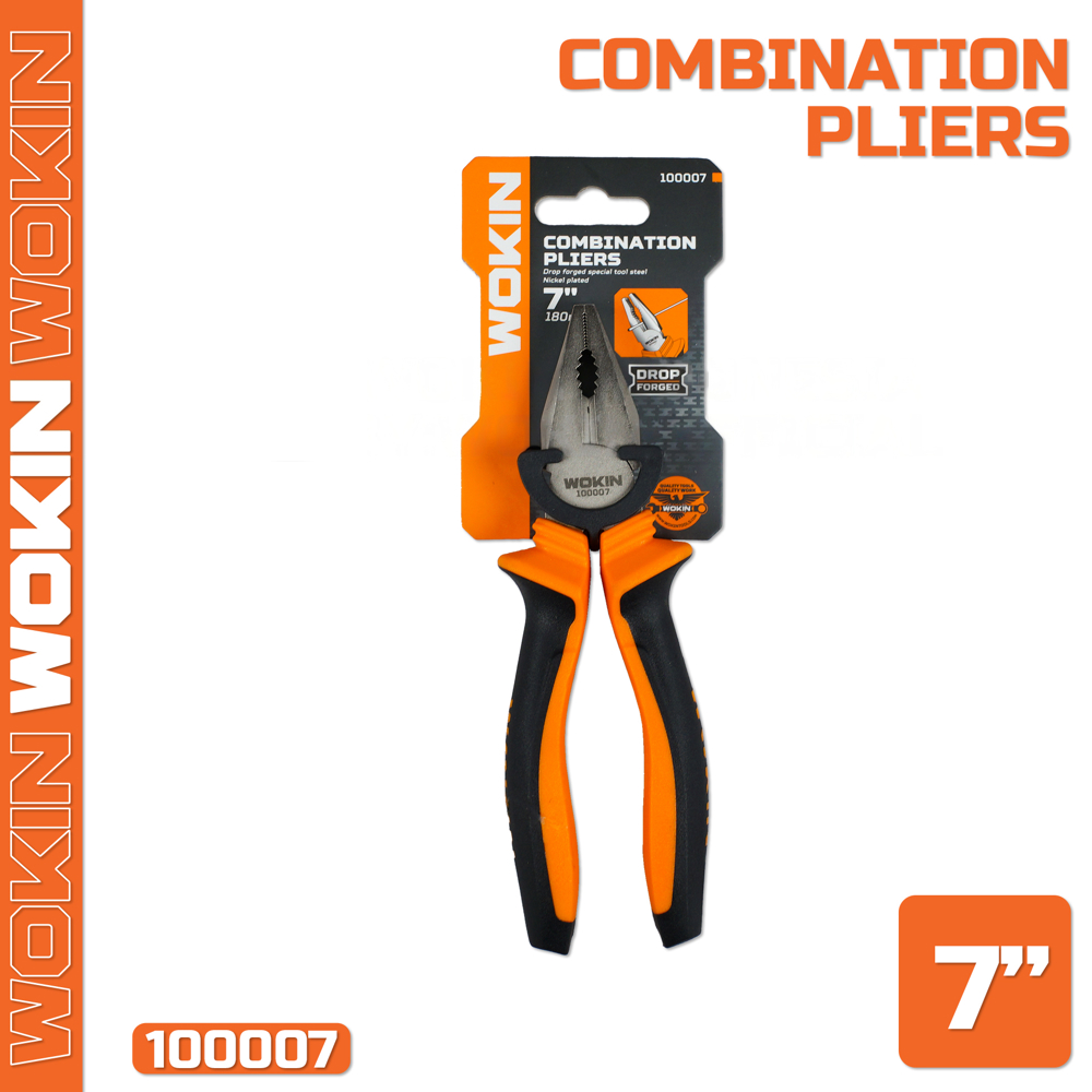Wokin 100007, 180mm COMBINATION PLIERS, Black/Orange