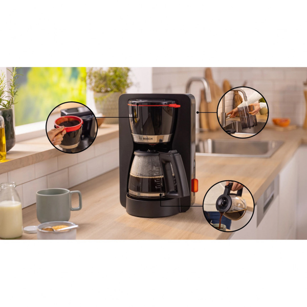 Bosch TKA4M233, 1200W, 1.4L, Coffee Machine, Black