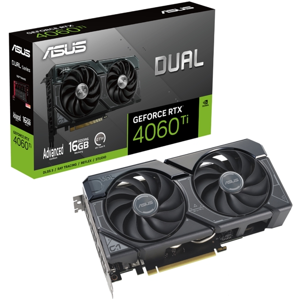 ვიდეო დაფა Asus DUAL-RTX4060TI-A16G, Gaming RTX4060TI, 16GB, 128-bit, HDMI, DP, Black