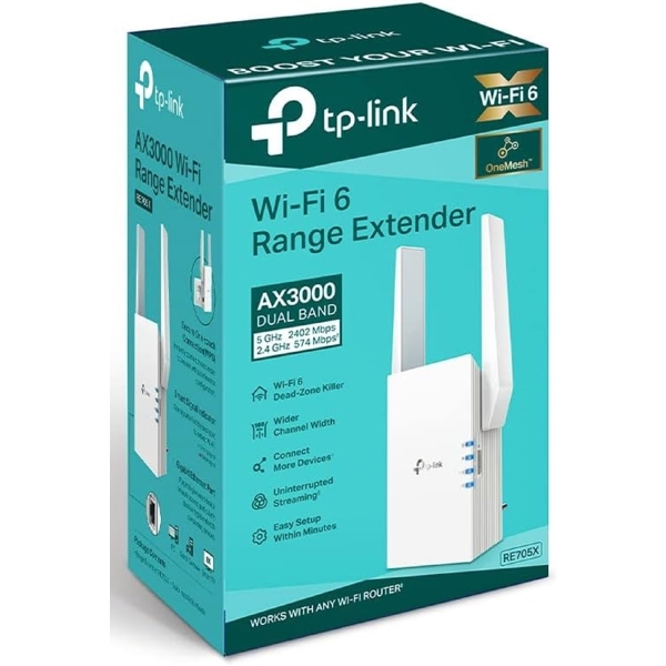 Wi-Fi სიგნალის გამაძლიერებელი TP-Link RE705X AX3000, Wi-Fi Range Extender, White