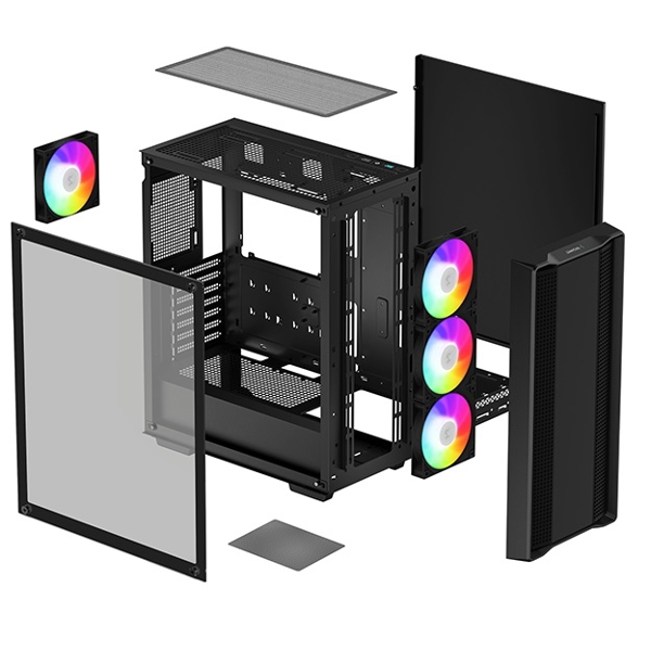 ქეისი Deepcool CC560 ARGB V2, Computer Case, Mid-T, Mini-ITX, Micro-ATX, ATXFront, USB2.0, USB3.0, Audio, Black