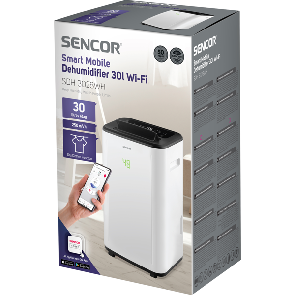 ჰაერის დამატენიანებელი Sencor SDH 3028WH, 30-89m², Air DeHumidifier, White