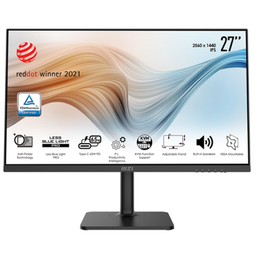 მონიტორი MSI MD272QP Modern, 27", Monitor, WQHD, IPS, HDMI, DP, USB, USB Type-B, USB Type-C, Black