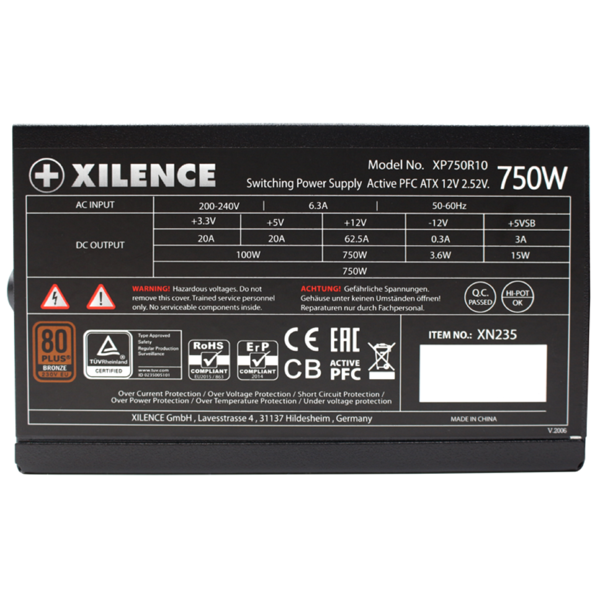 კვების ბლოკი Xilence XN235 XP750R10, 750W, 80 Plus, Power Supply, Black