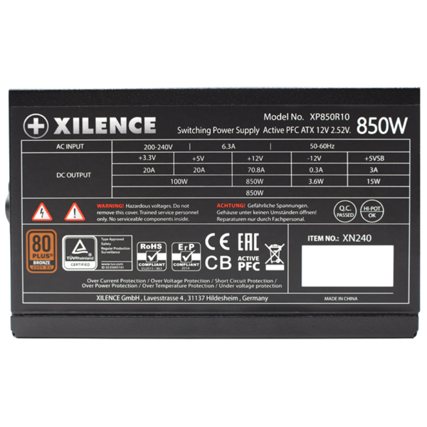 კვების ბლოკი Xilence XN240 XP850R10, 850W, 80 Plus, Power Supply, Black