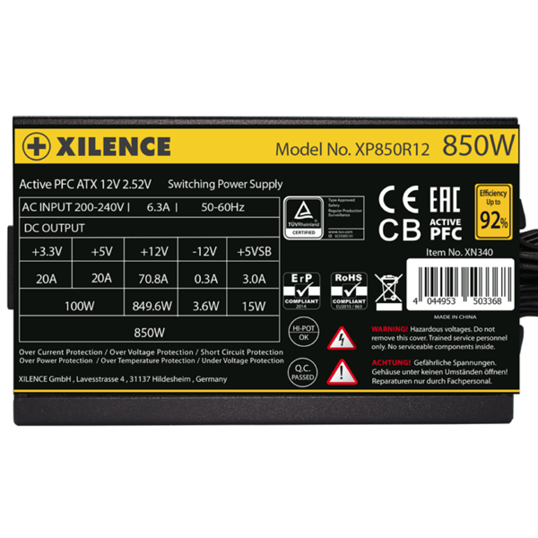 კვების ბლოკი Xilence XN340 XP850R12, 850W, 80 Plus, Power Supply, Black