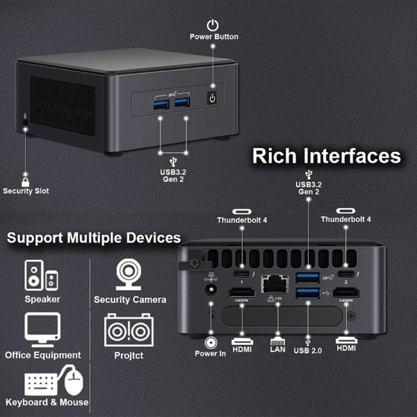 Mini PC Intel NUC11TNHI50000 Nuc 11 PRO KIT, i5-1135G7, Integrated, Black