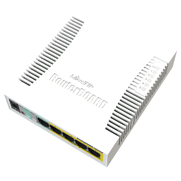 სვიჩი Mikrotik RB260GSP, 5-Port Gigabit, PoE+Switch, White